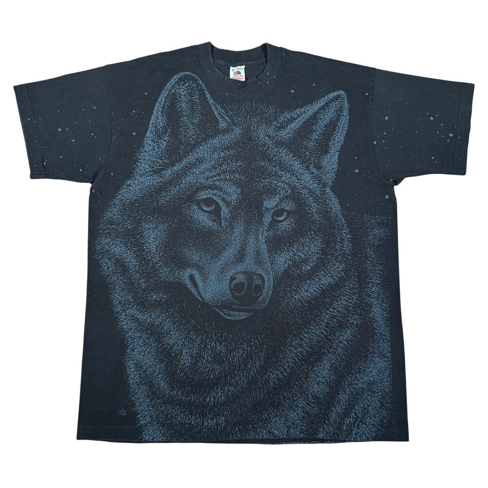 Vintage 90s Wolf All Over Print 1992 Animal Shirt Single Stich USA Made Size XL